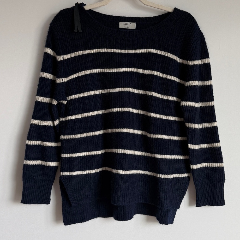 Navy and White Striped Knit Sweater